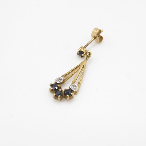 12 - 9ct gold diamond and sapphire drop earrings (1.5g)