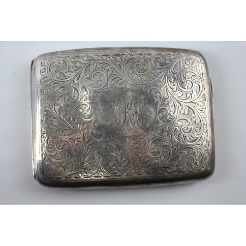 378 - Antique 1914 Chester Sterling Silver Curved Cigarette Case w/ Engraving (123g)