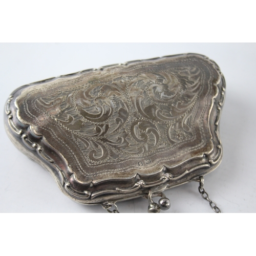 379 - Vintage Hallmarked 1942 Birmingham Sterling Silver Ladies Coin Purse / Bag 89g