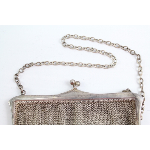 381 - Antique Hallmarked 1918 London Sterling Silver Chainmail Ladies Bag / Purse 130g