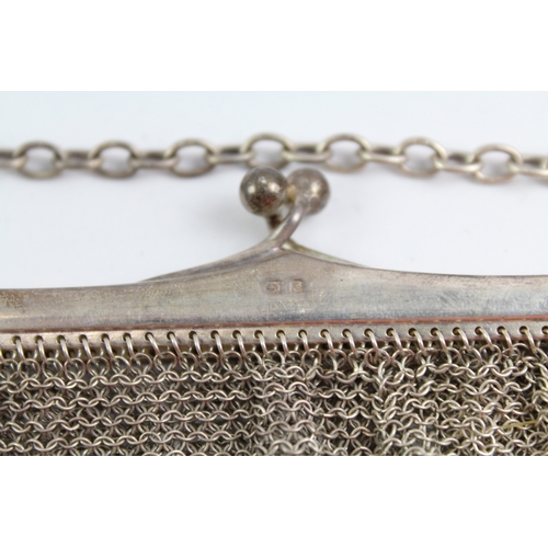 381 - Antique Hallmarked 1918 London Sterling Silver Chainmail Ladies Bag / Purse 130g