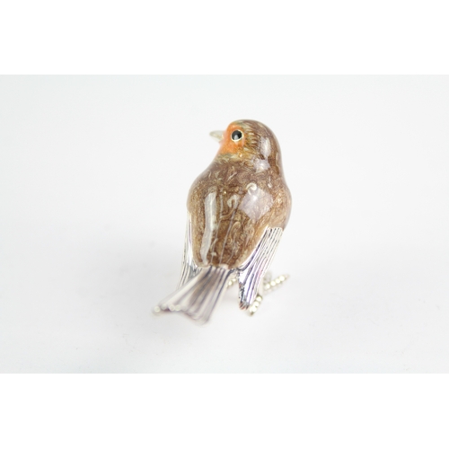 386 - Stamped .925 Sterling Silver & Enamel Novelty Robin Ornament (25g)