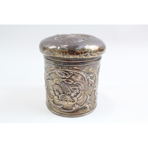 387 - Antique Edwardian 1903 Birmingham Sterling Silver Cherub Lidded Jar / Box 131g