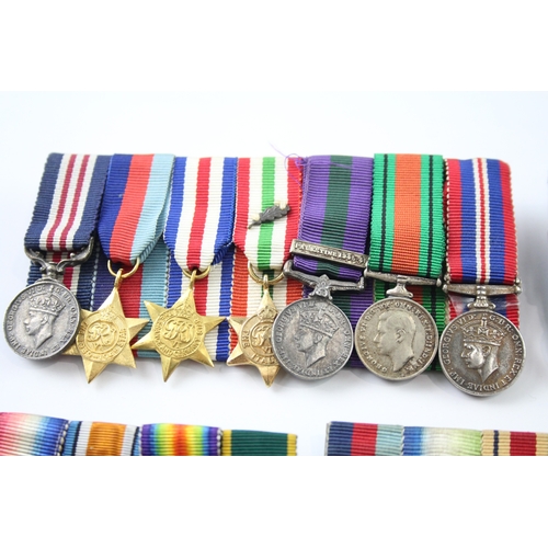 391 - Mounted Miniature Medal Groups Inc W.W.M.M, G.S.M, WW1, WW2, ER II Gulf War