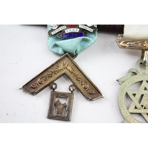 392 - Sterling Silver Masonic Jewels/Medals Inc Past Master Royal Arch, Etc 84g x 3