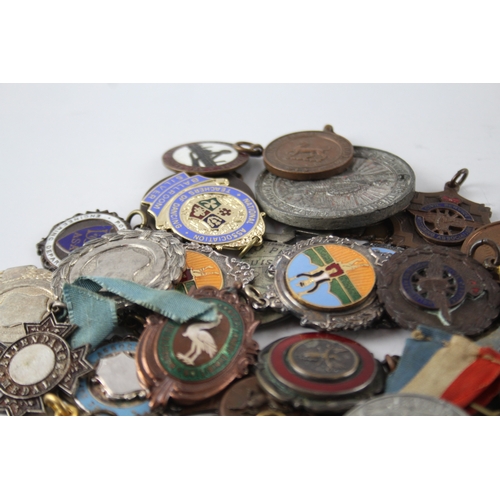 404 - 50 x Antique / Vintage Fobs & Medallions Inc Silver Plate, Enamel, Religious Etc