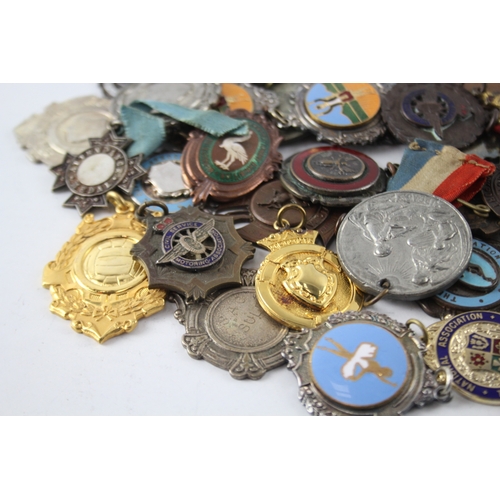 404 - 50 x Antique / Vintage Fobs & Medallions Inc Silver Plate, Enamel, Religious Etc