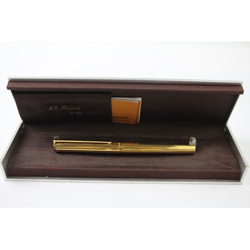 466 - Vintage S.T DUPONT Gold Plated Fountain Pen w/ 14ct Gold Nib WRITING Boxed