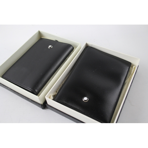 480 - 2 x MONTBLANC Black Leather Pocket Notebook & Card Holder In Original Boxes