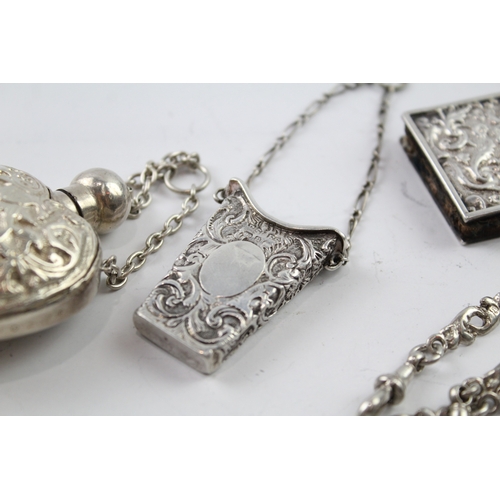 354 - Antique .925 Sterling Silver Ladies Chatelain w/ 4 .925 Silver Accessories 122g