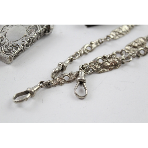 354 - Antique .925 Sterling Silver Ladies Chatelain w/ 4 .925 Silver Accessories 122g