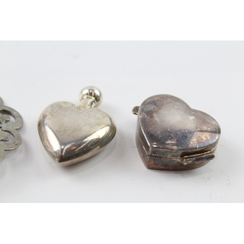 355 - 3 x Antique / Vintage .925 Sterling Silver Heart Detailed Ladies y (60g)