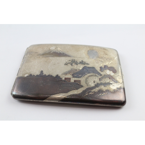 362 - Antique / Vintage Stamped .950 Chinese Silver Cigarette Case w/ Rural Scene 104g