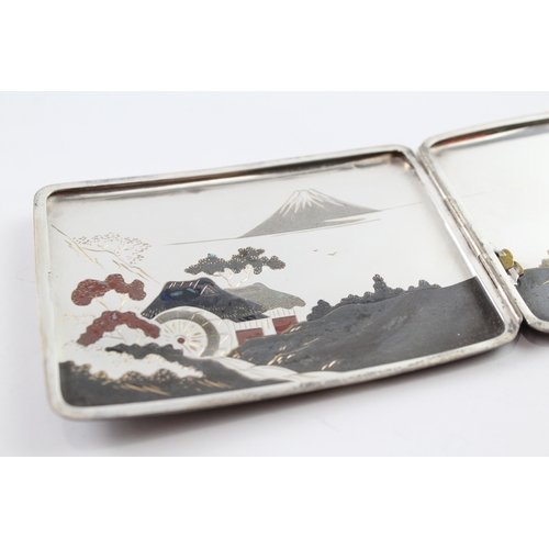 362 - Antique / Vintage Stamped .950 Chinese Silver Cigarette Case w/ Rural Scene 104g