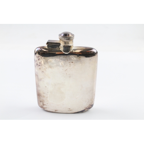 372 - Vintage Hallmarked 1957 Sheffield Sterling Silver Plain Gents Hip Flask (197g)