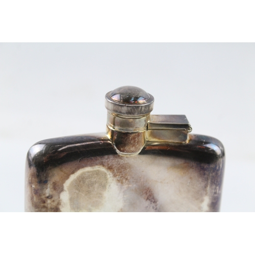 372 - Vintage Hallmarked 1957 Sheffield Sterling Silver Plain Gents Hip Flask (197g)