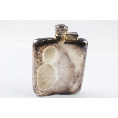 372 - Vintage Hallmarked 1957 Sheffield Sterling Silver Plain Gents Hip Flask (197g)