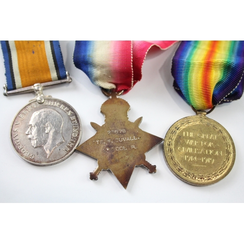 391 - WW1 1914-15 Star Medal Trio 22678 Pte W. Duvall Liverpool Regt x 3