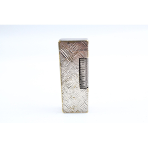 401 - Dunhill Rollagas Vintage Silver Plate Pocket Lighter w/ Diagonal Pattern, Sparks