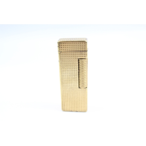 403 - Dunhill Rollagas Vintage Gold Plate Hobnail Finish Pocket Lighter w/ Good Spark