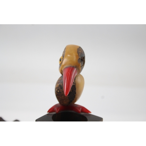 406 - Pair Of 1920s Nutbirds Made From Tagua Nut, Ebony & Cherry, One Glass Eye Each