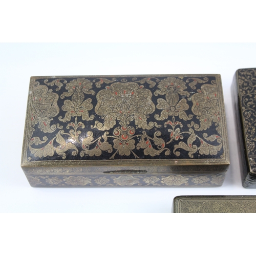 407 - Antique Vintage Brass Boxes Floral Pattern Enamelling x 3