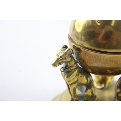 409 - Antique Brass Greyhound Sphere Inkwell