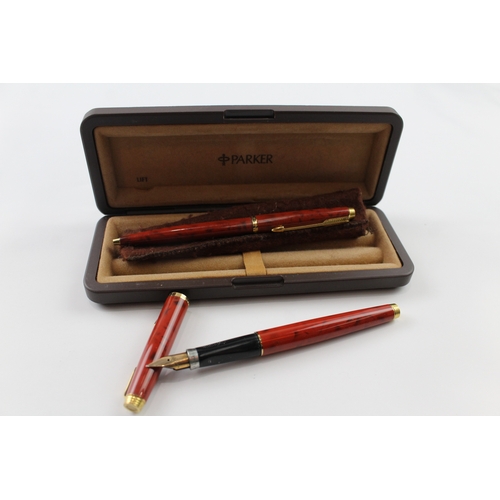 474 - Vintage Parker 75 Orange Lacquer Fountain Pen w/ 14ct Gold Nib WRITING Boxed