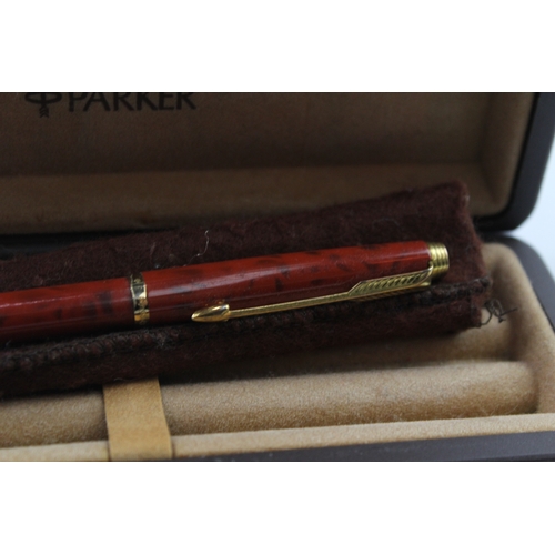 474 - Vintage Parker 75 Orange Lacquer Fountain Pen w/ 14ct Gold Nib WRITING Boxed