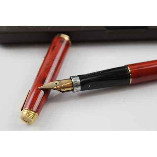 474 - Vintage Parker 75 Orange Lacquer Fountain Pen w/ 14ct Gold Nib WRITING Boxed