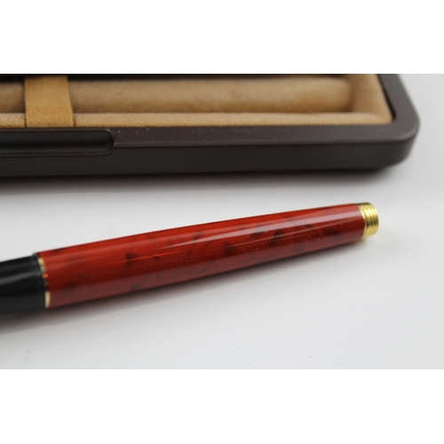 474 - Vintage Parker 75 Orange Lacquer Fountain Pen w/ 14ct Gold Nib WRITING Boxed