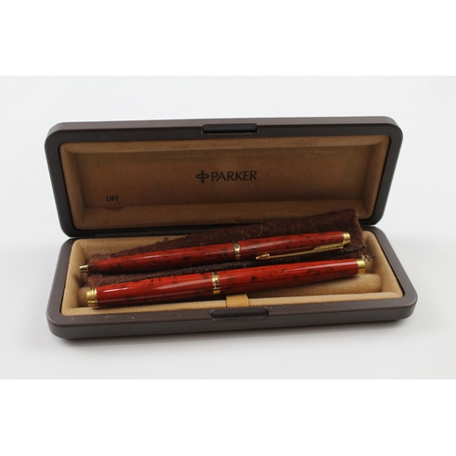 474 - Vintage Parker 75 Orange Lacquer Fountain Pen w/ 14ct Gold Nib WRITING Boxed