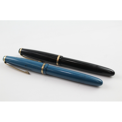 475 - 2 x Vintage Onoto Fountain Pens w/ 14ct Gold Nibs WRITING Inc Black, Teal Etc