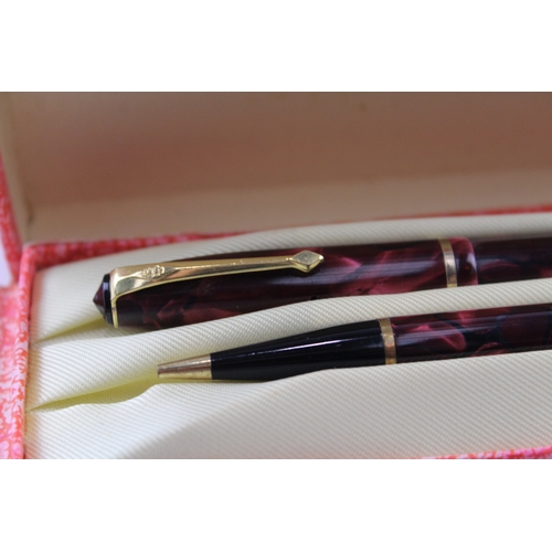 480 - Vintage Conway Stewart 15 Burgundy Fountain Pen w/ 14ct Gold Nib, Pencil, Box