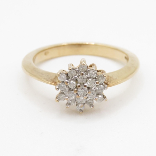 126 - 9ct gold diamond set cluster ring (3.4g) Size N 1/2