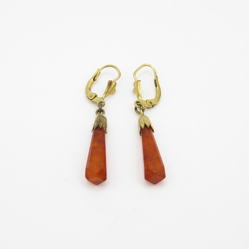 244 - 8ct gold orange gemstone drop earrings (2g)