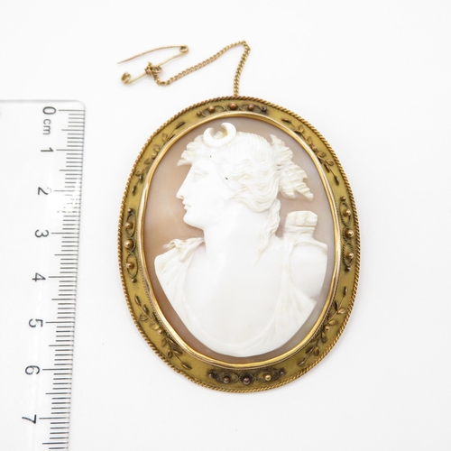 4 - 9ct gold shell cameo artemis portrait brooch (23.8g)