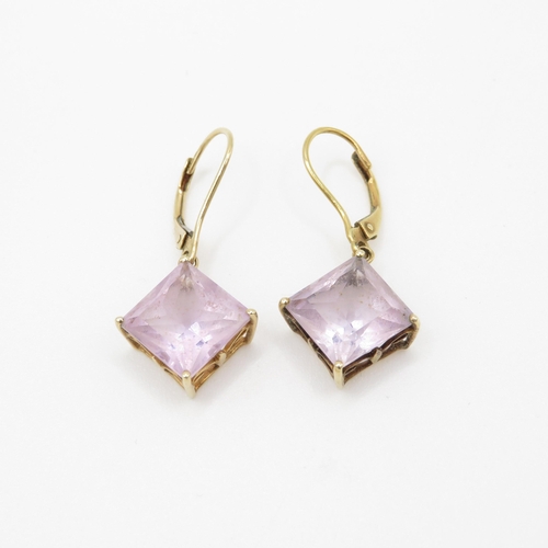 73 - 9ct gold purple gemstone drop earrings (3.8g)