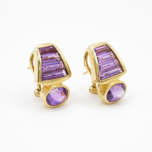 9 - 18ct gold amethyst set earrings (11g)