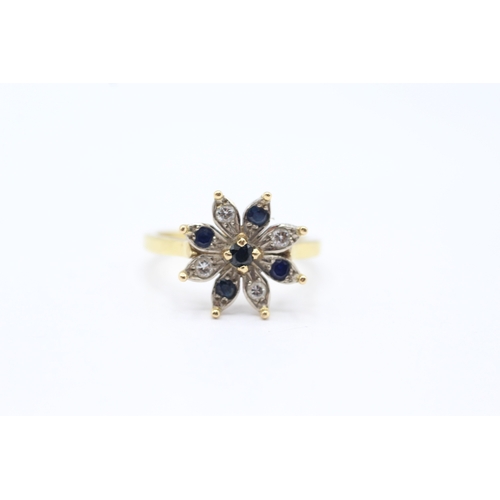 115 - 9ct gold diamond and sapphire cluster ring (4.7g) Size Q