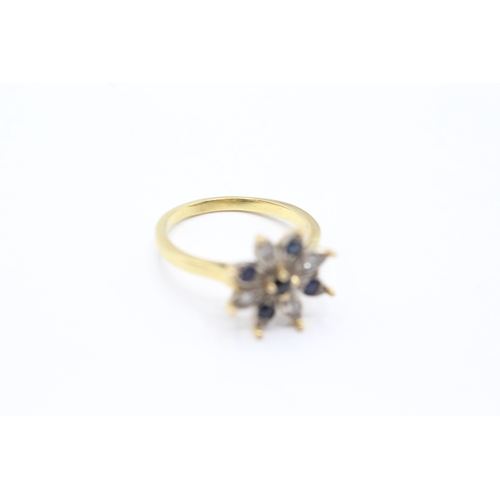 115 - 9ct gold diamond and sapphire cluster ring (4.7g) Size Q