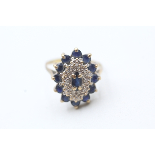 135 - 9ct gold blue gemstone and diamond cluster set ring (3.1g) Size N