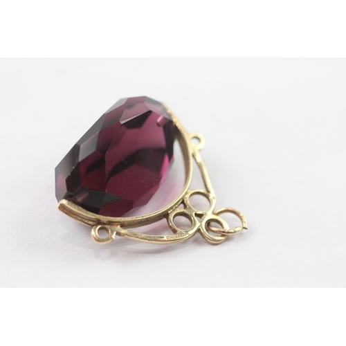 14 - 9ct gold vintage faceted red gemstone spinning fob