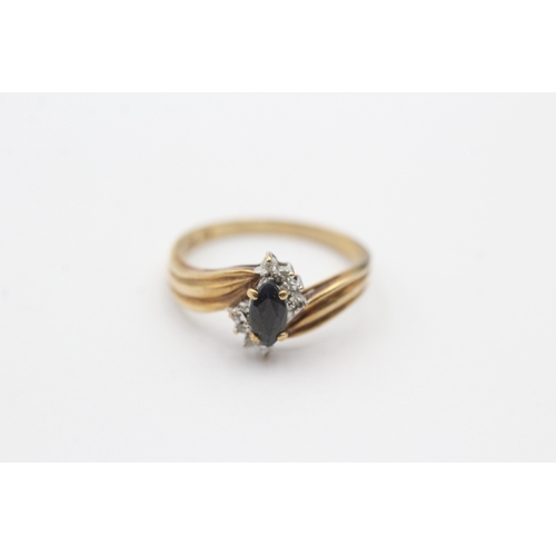 155 - 9ct gold diamond and blue gemstone ring (1.7g) Size K