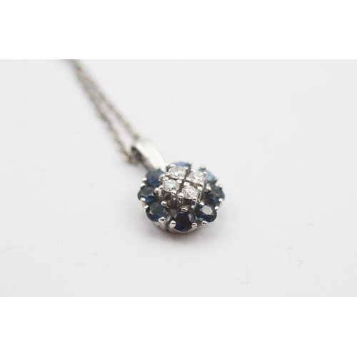 190 - 18ct gold diamond and sapphire pendant on a platinum chain (5.3g)