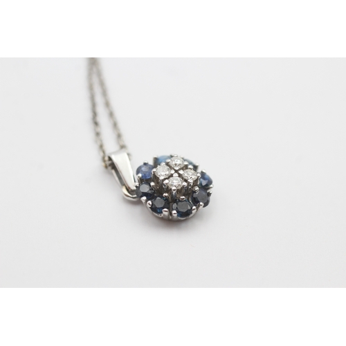 190 - 18ct gold diamond and sapphire pendant on a platinum chain (5.3g)