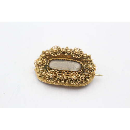 196 - 18ct gold antique hairwork brooch (3.2g)