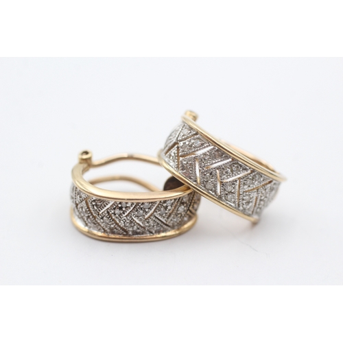 197 - 9ct gold diamond half hoop lever earrings (4.2g)