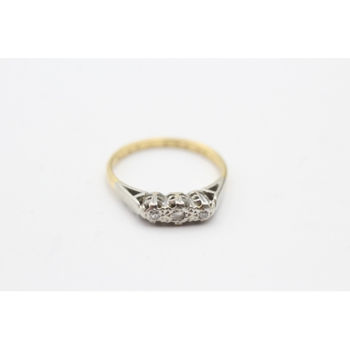 215 - 18ct gold diamond three stone ring (2g) Size J