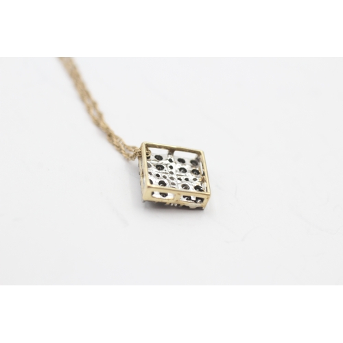 220 - 9ct gold square diamond pendant on chain (2g)